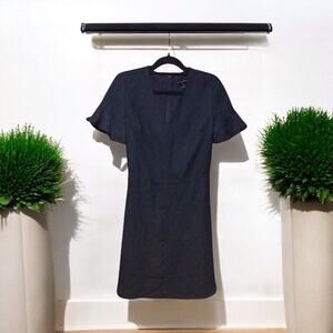 Banana Republic Navy Blue Flutter Sleeve Fit & Flare Pockets V-neck Dress Sz 6